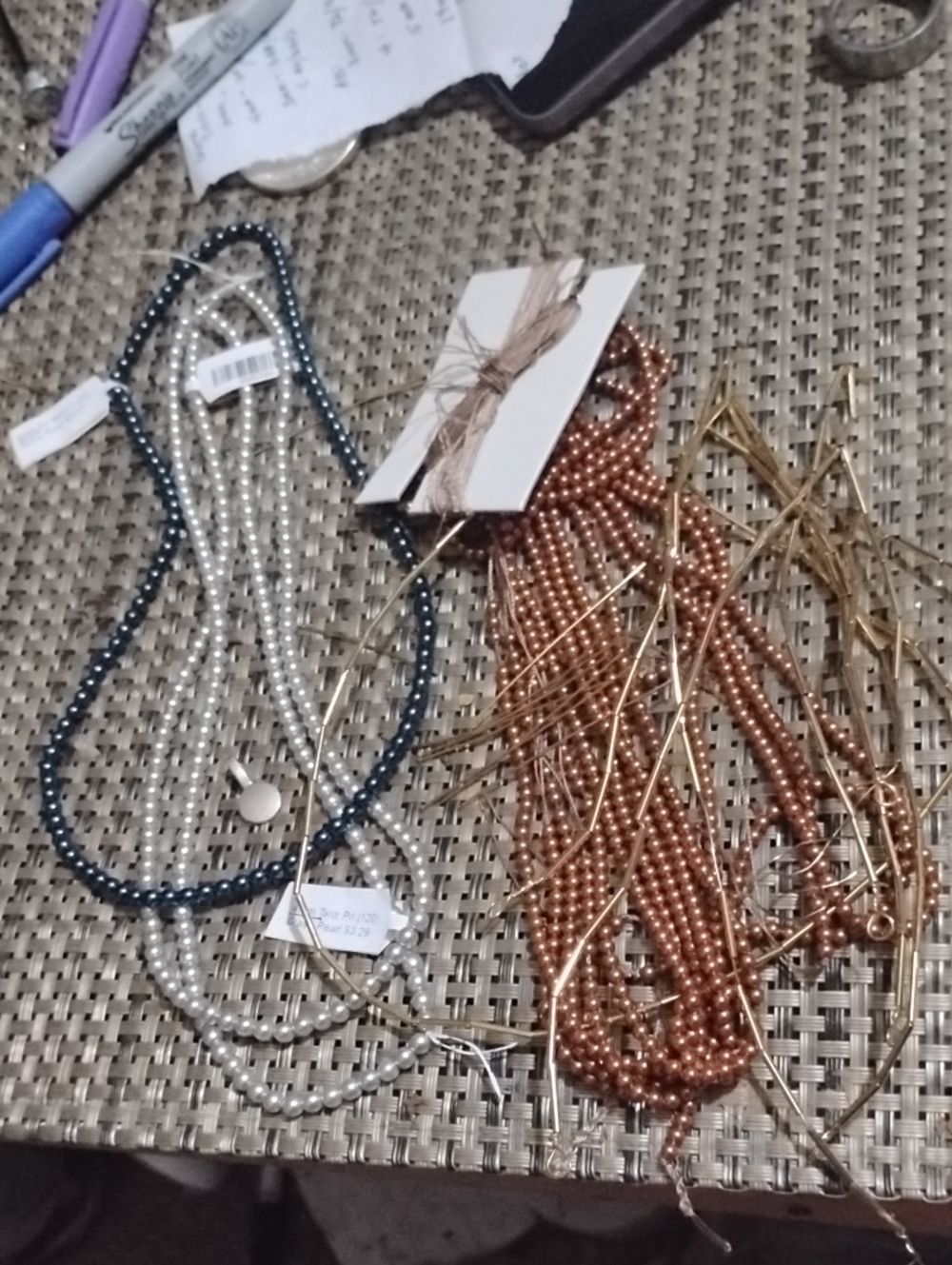 Pearl Beaded Necklace Sets(4) in Dark Blue, White and Rose Gold&14k GF Strands+
